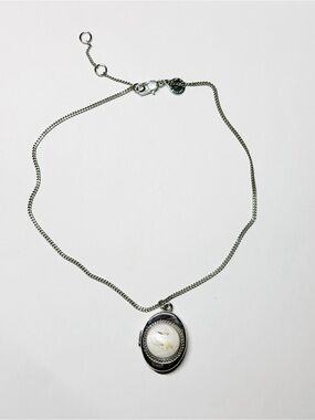 Marc Jacobs Silver Locket Necklace with White Floral Inlay, Vintage
